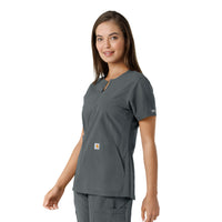 Force Essentials Women's Notch Neck Tunic Knit Panel Scrub Top Pewter side view