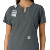 Force Essentials Women's Notch Neck Tunic Knit Panel Scrub Top Pewter side detail 1