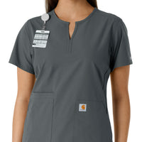 Force Essentials Women's Notch Neck Tunic Knit Panel Scrub Top Pewter side detail 1