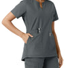 Force Essentials Women's Notch Neck Tunic Knit Panel Scrub Top Pewter hemline detail