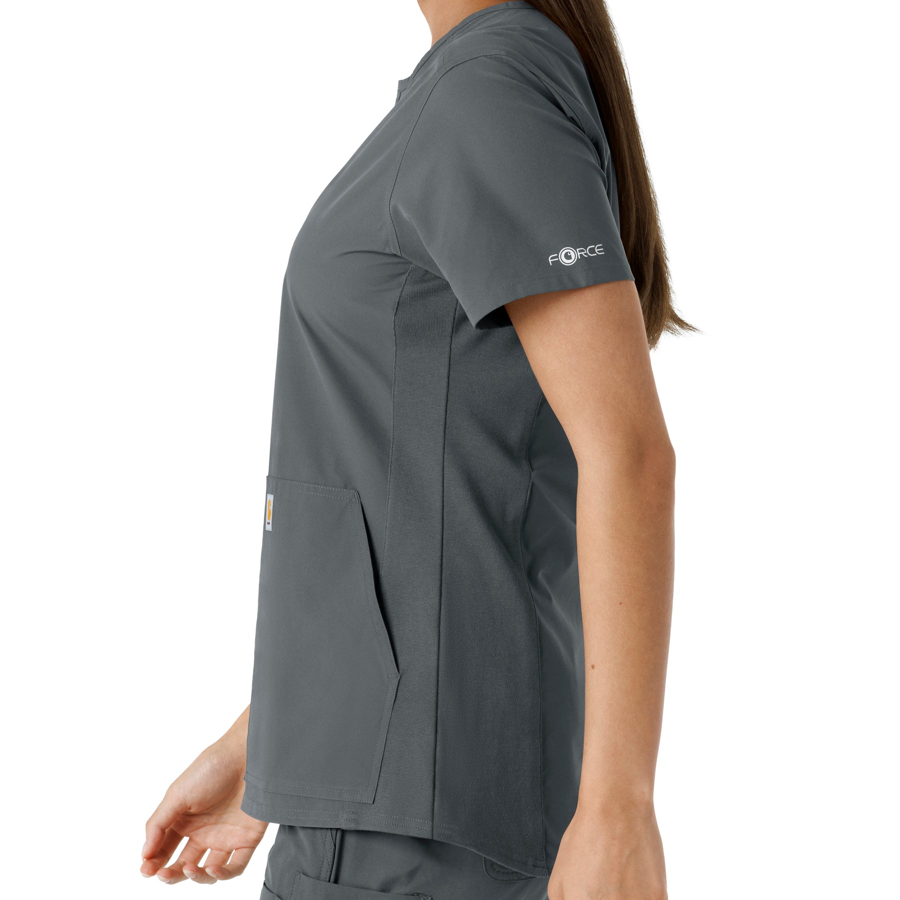 Force Essentials Women's Notch Neck Tunic Knit Panel Scrub Top Pewter back detail
