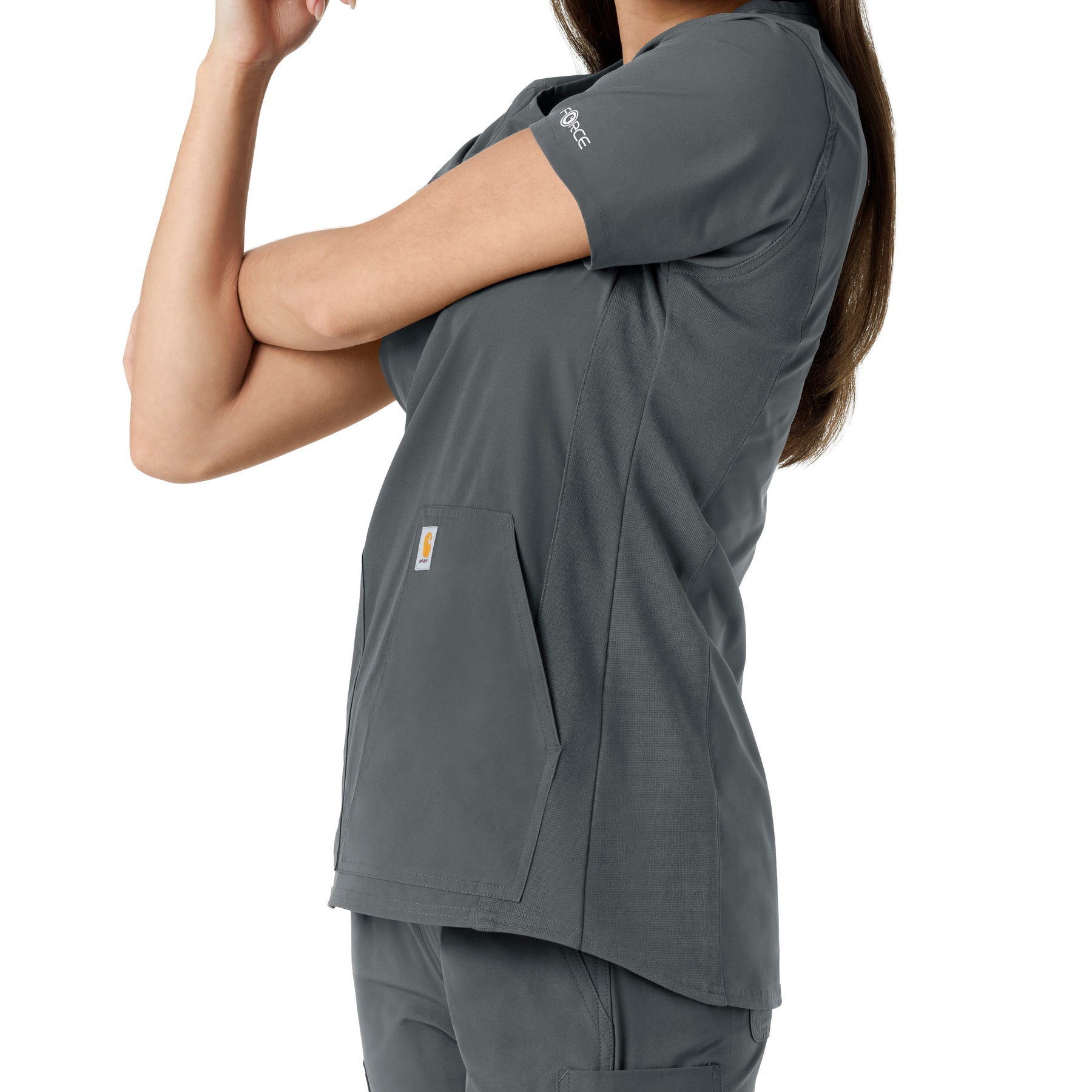 Carhartt Force Essentials Women's Notch Neck Tunic Knit Panel Scrub Top - Pewter