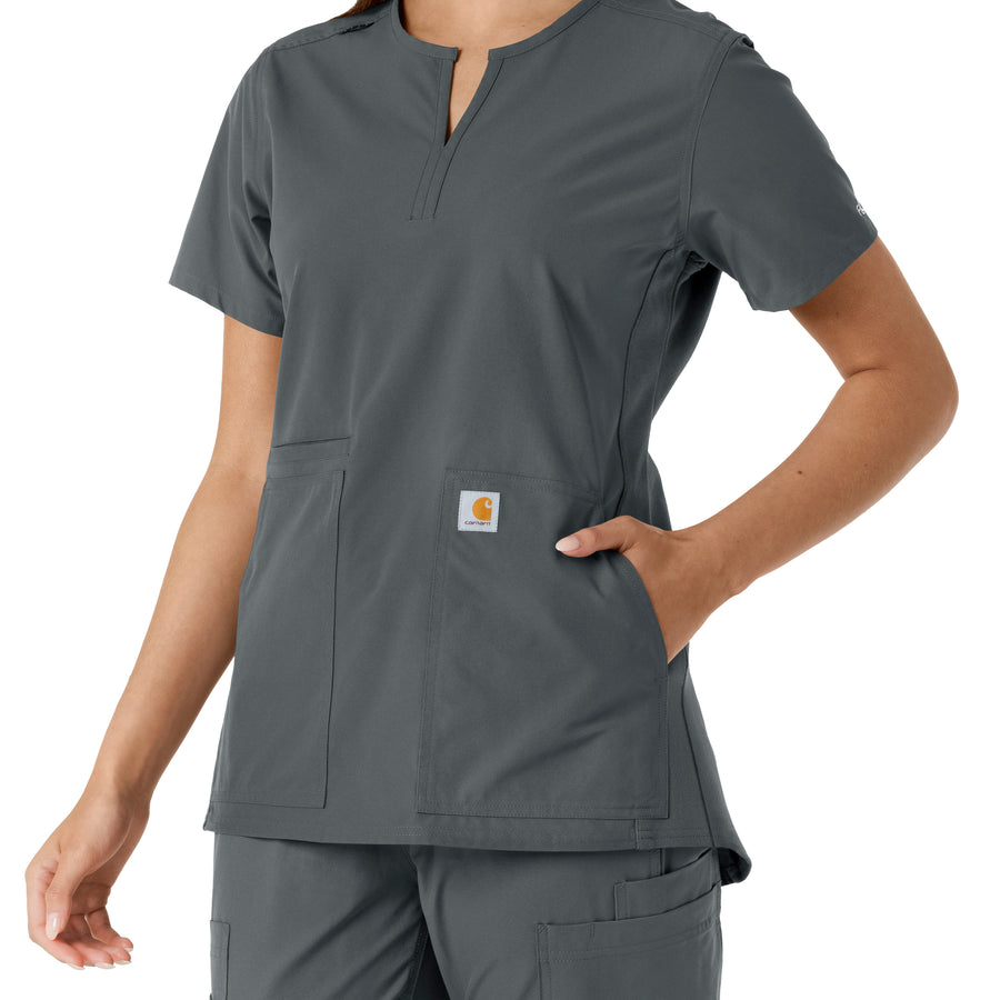 Carhartt Force Essentials Women's Notch Neck Tunic Knit Panel Scrub Top - Pewter