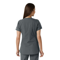 Force Essentials Women's Notch Neck Tunic Knit Panel Scrub Top Pewter back view