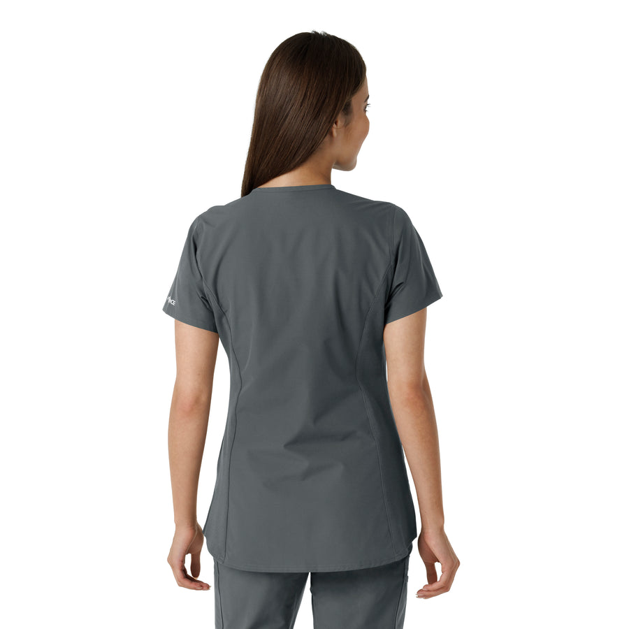 Force Essentials Women's Notch Neck Tunic Knit Panel Scrub Top Pewter back view