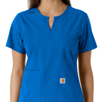 Force Essentials Women's Notch Neck Tunic Knit Panel Scrub Top Royal front detail