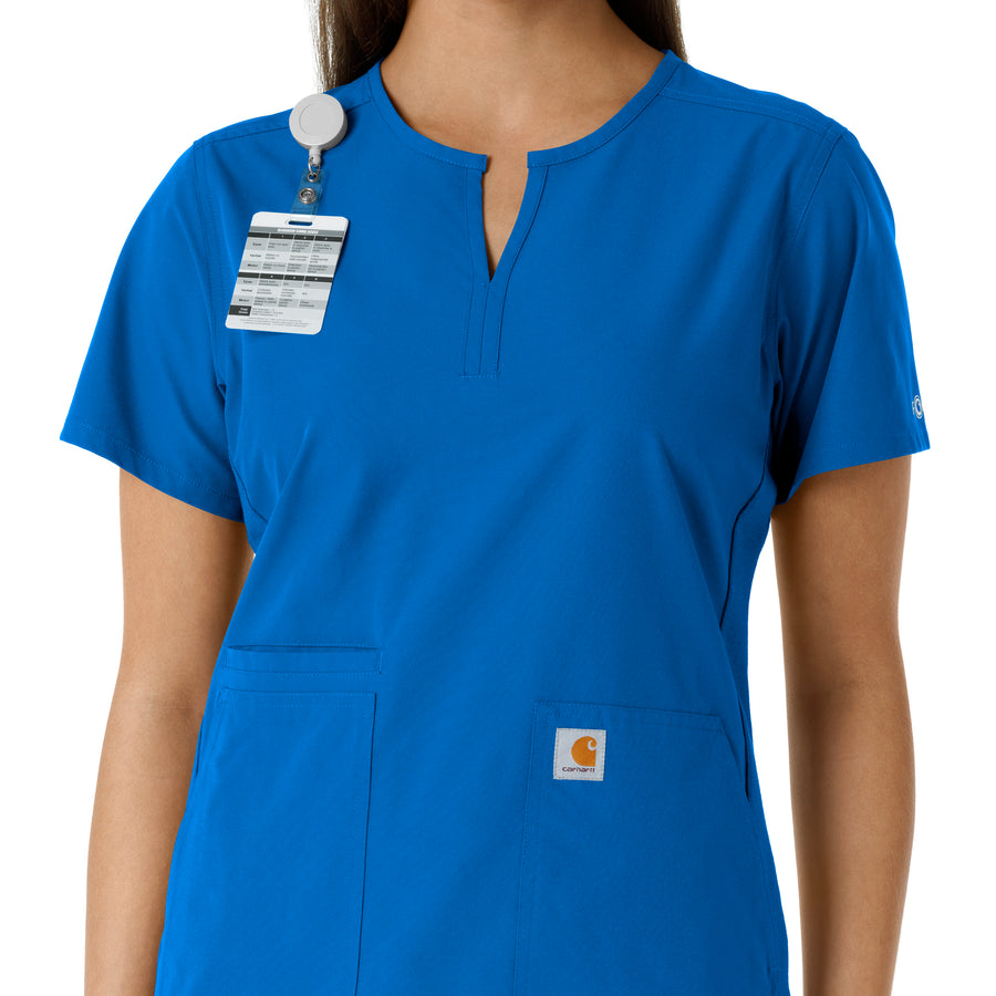Force Essentials Women's Notch Neck Tunic Knit Panel Scrub Top Royal side detail 1