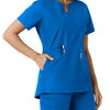 Force Essentials Women's Notch Neck Tunic Knit Panel Scrub Top Royal hemline detail