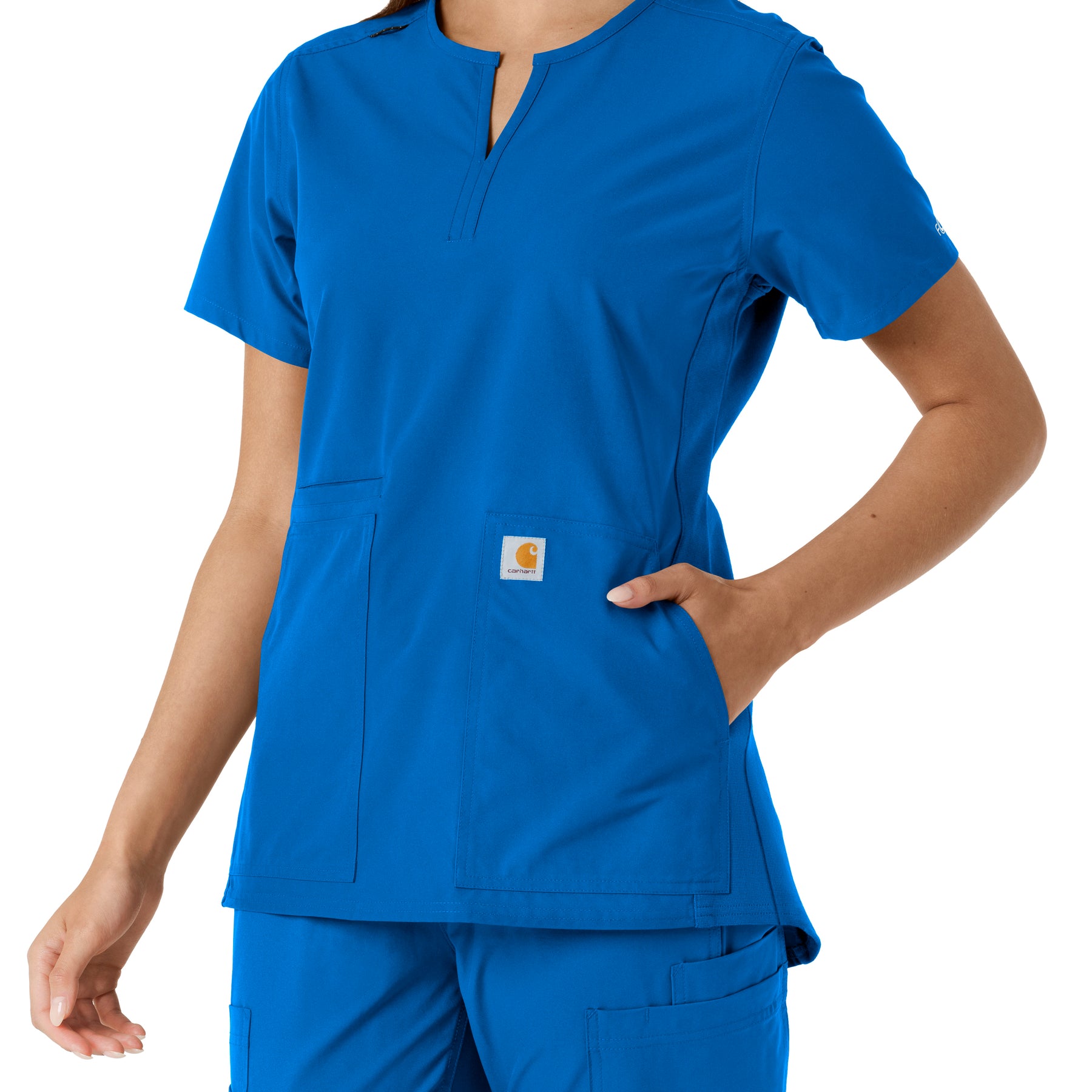 Carhartt Force Essentials Women's Notch Neck Tunic Knit Panel Scrub Top - Royal