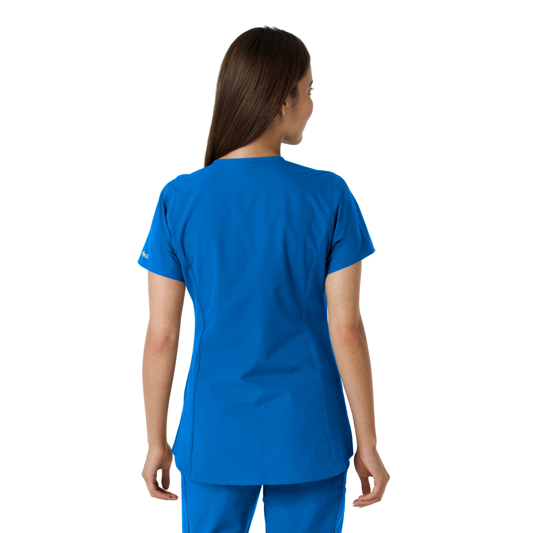 Force Essentials Women's Notch Neck Tunic Knit Panel Scrub Top Royal back view