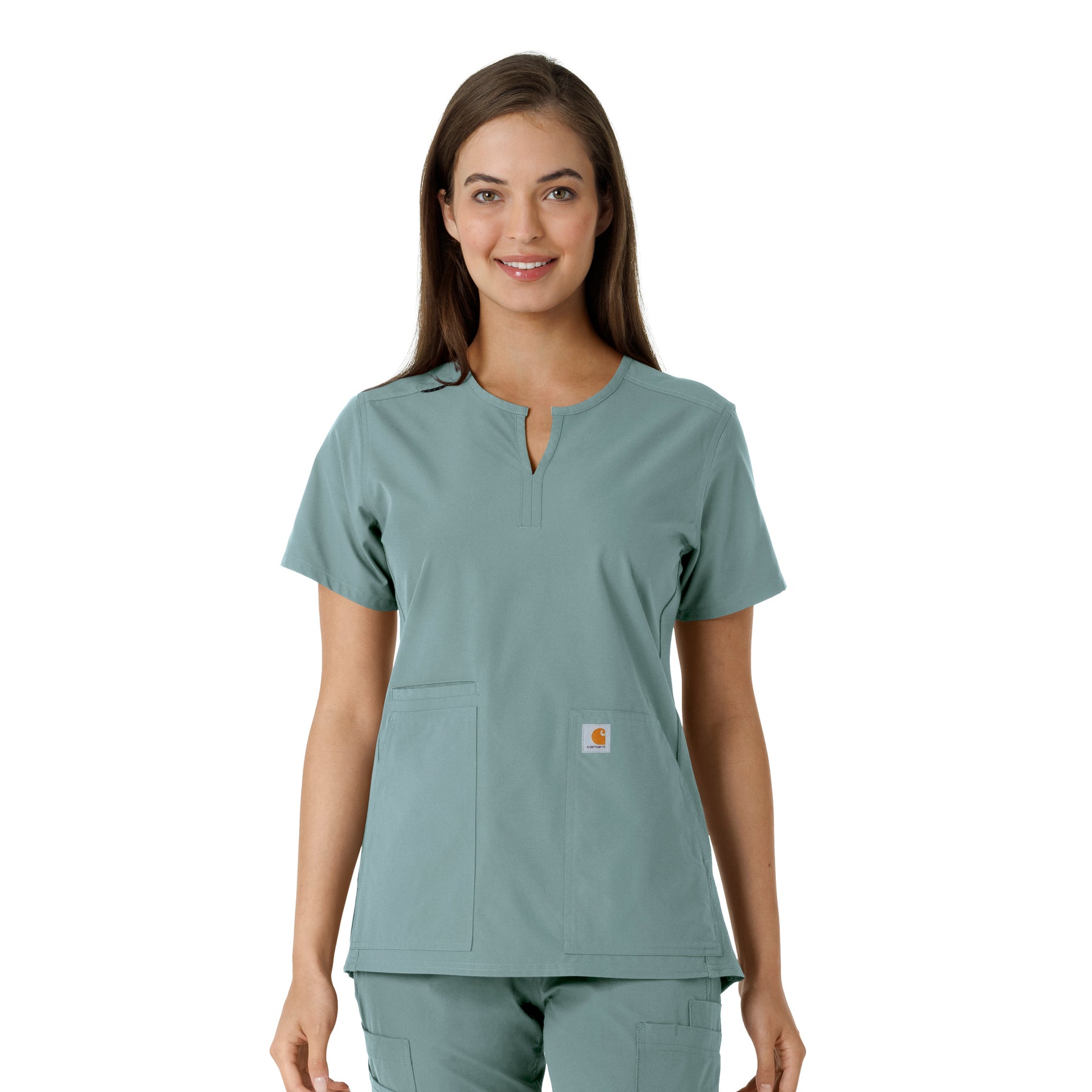 Force Essentials Women's Notch Neck Tunic Knit Panel Scrub Top Summer Blue
