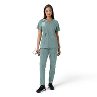 Force Essentials Women's Notch Neck Tunic Knit Panel Scrub Top Summer Blue full scrub set