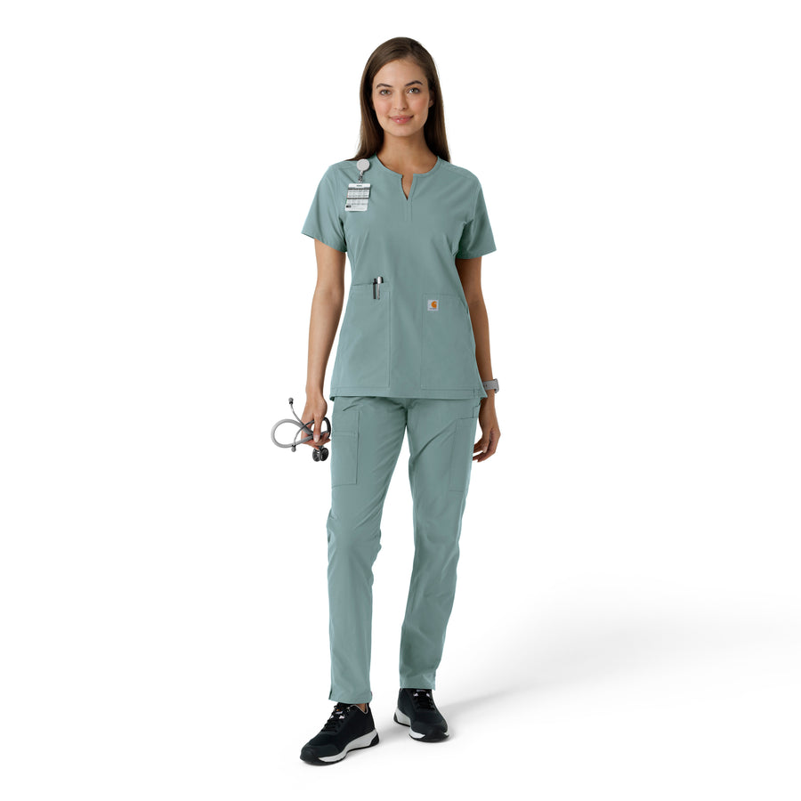 Force Essentials Women's Notch Neck Tunic Knit Panel Scrub Top Summer Blue full scrub set