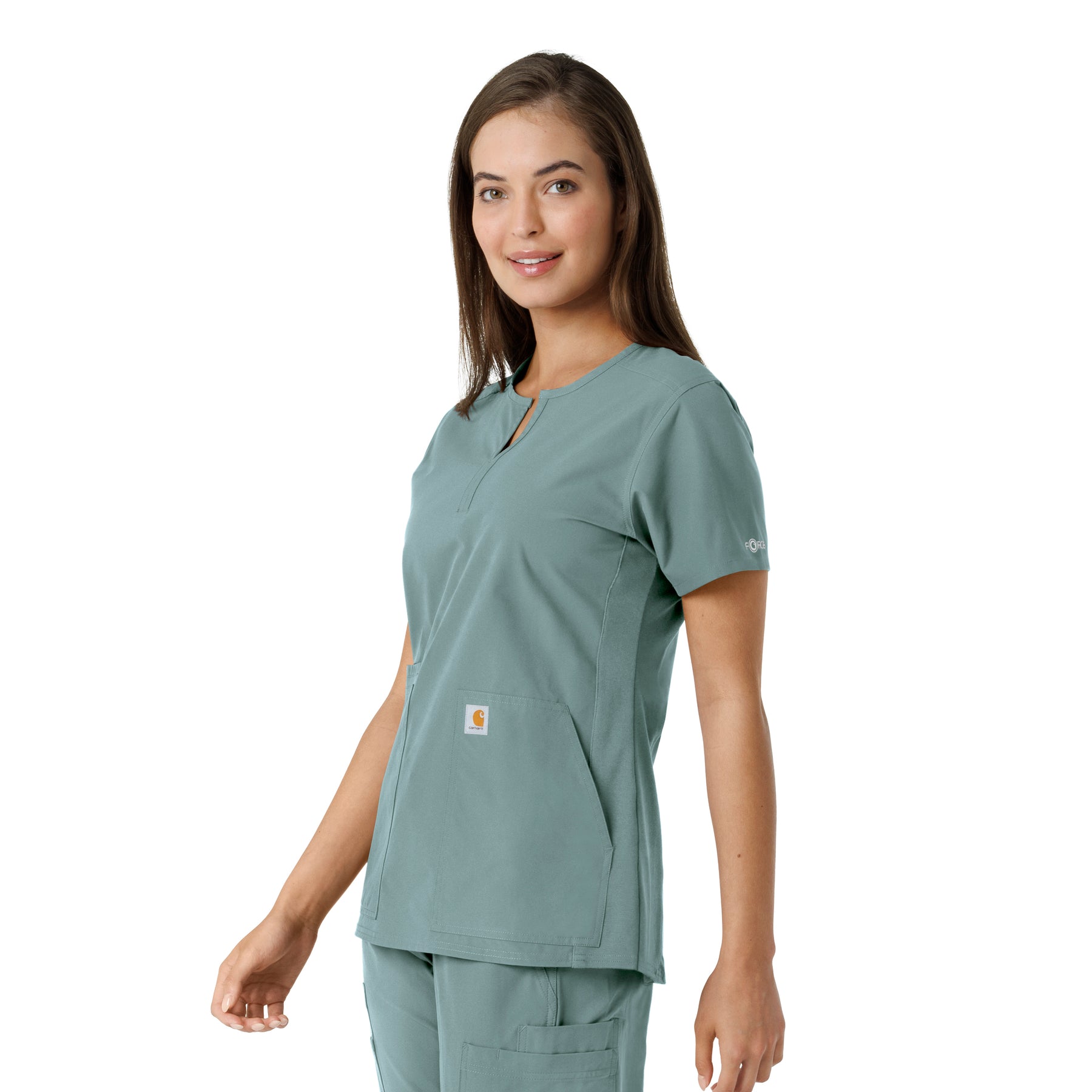 Force Essentials Women's Notch Neck Tunic Knit Panel Scrub Top Summer Blue side view