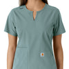Force Essentials Women's Notch Neck Tunic Knit Panel Scrub Top Summer Blue front detail