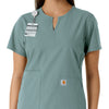 Force Essentials Women's Notch Neck Tunic Knit Panel Scrub Top Summer Blue side detail 1