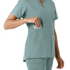 Force Essentials Women's Notch Neck Tunic Knit Panel Scrub Top Summer Blue side detail 2