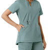 Force Essentials Women's Notch Neck Tunic Knit Panel Scrub Top Summer Blue hemline detail