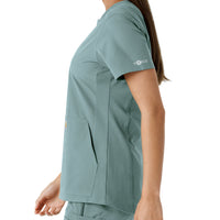 Force Essentials Women's Notch Neck Tunic Knit Panel Scrub Top Summer Blue back detail