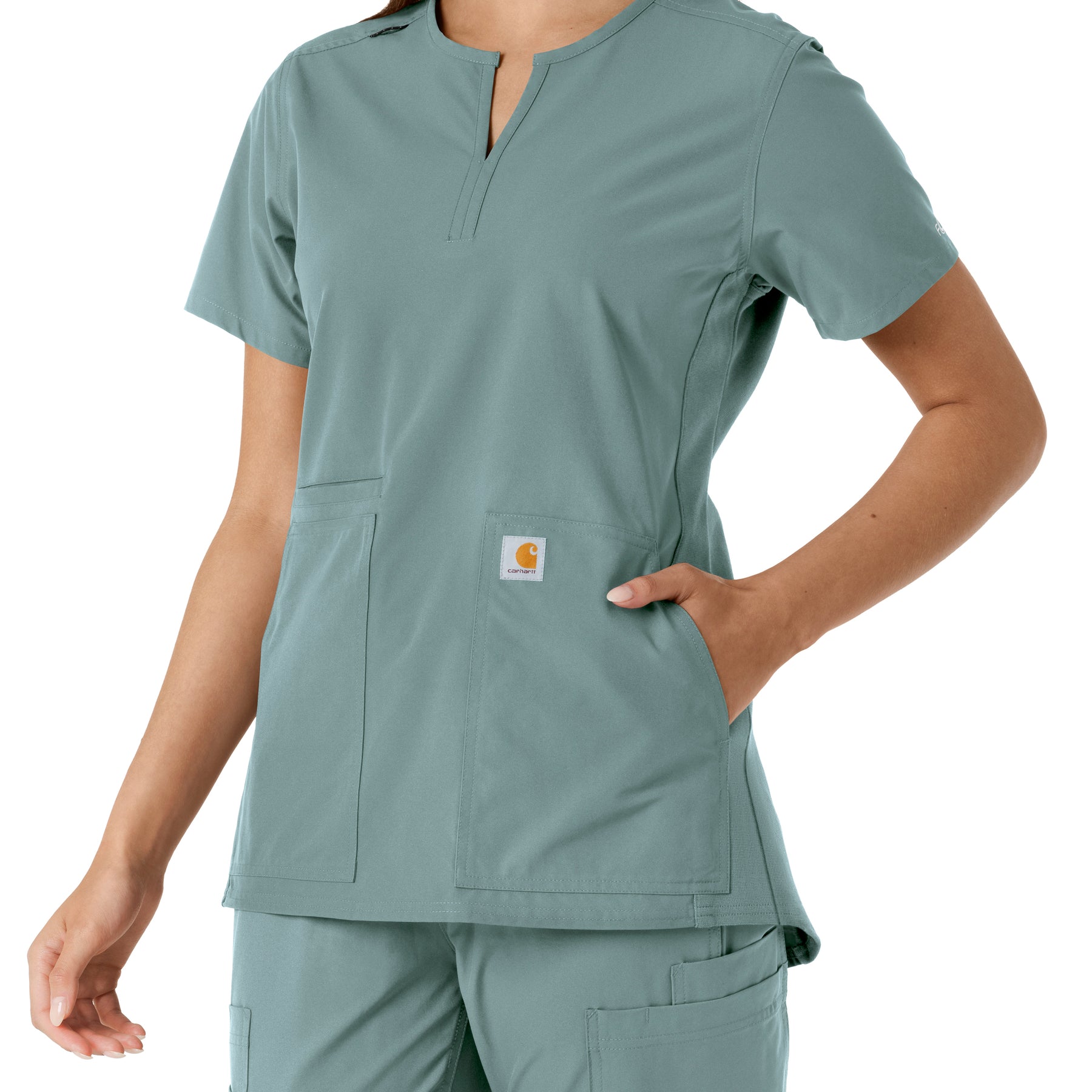 Carhartt Force Essentials Women's Notch Neck Tunic Knit Panel Scrub Top - Summer Blue