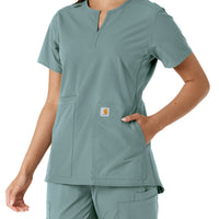 Carhartt Force Essentials Women's Notch Neck Tunic Knit Panel Scrub Top - Summer Blue