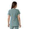 Force Essentials Women's Notch Neck Tunic Knit Panel Scrub Top Summer Blue back view