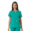 Force Essentials Women's Notch Neck Tunic Knit Panel Scrub Top Teal