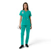 Force Essentials Women's Notch Neck Tunic Knit Panel Scrub Top Teal full scrub set