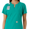 Force Essentials Women's Notch Neck Tunic Knit Panel Scrub Top Teal side detail 1