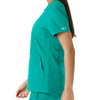 Force Essentials Women's Notch Neck Tunic Knit Panel Scrub Top Teal back detail