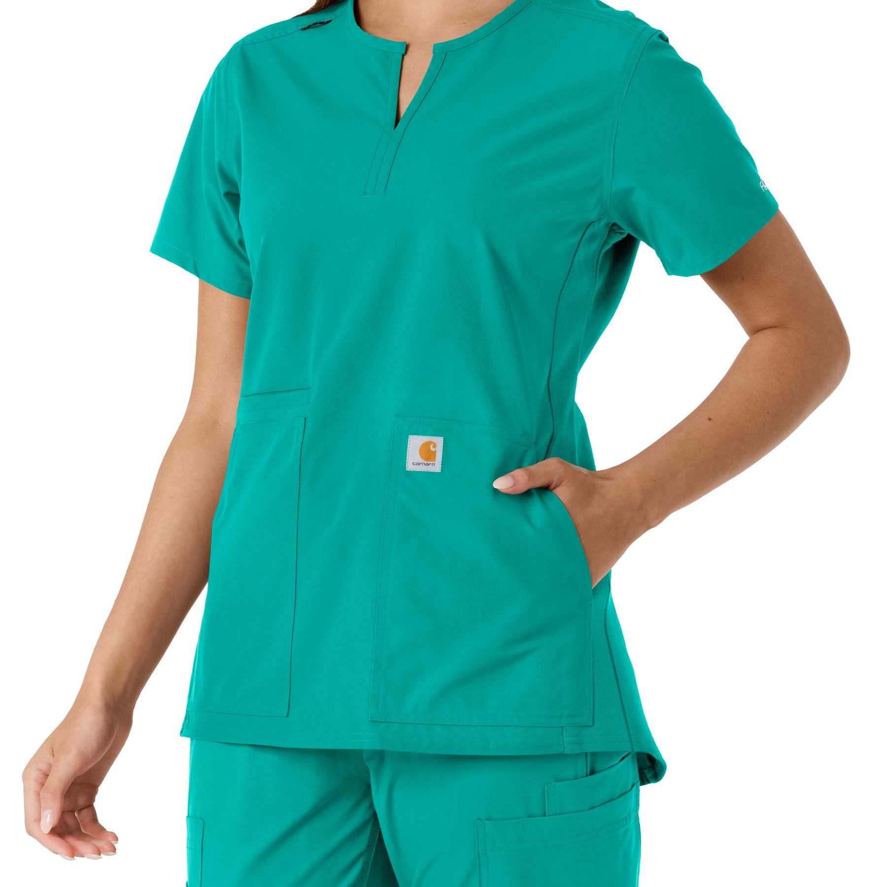 Carhartt Force Essentials Women's Notch Neck Tunic Knit Panel Scrub Top - Teal