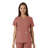 Force Essentials Women's Notch Neck Tunic Knit Panel Scrub Top Wildrose
