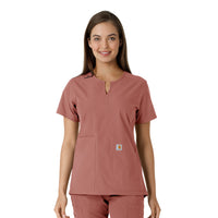 Force Essentials Women's Notch Neck Tunic Knit Panel Scrub Top Wildrose