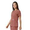 Force Essentials Women's Notch Neck Tunic Knit Panel Scrub Top Wildrose side view