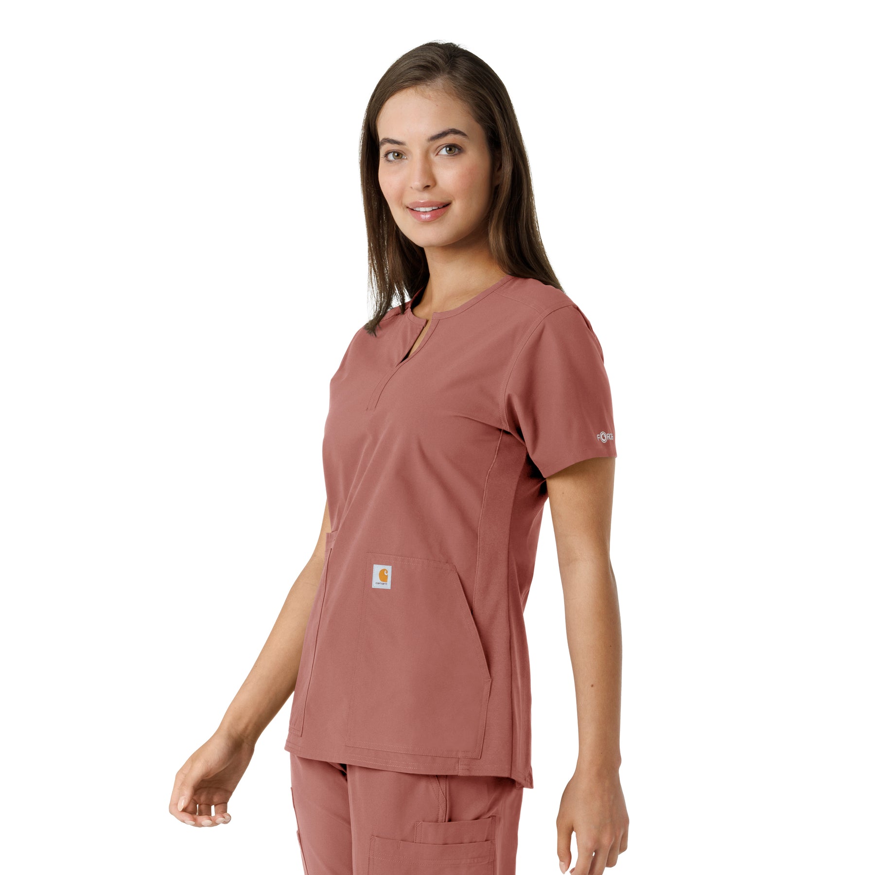 Force Essentials Women's Notch Neck Tunic Knit Panel Scrub Top Wildrose side view