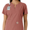 Force Essentials Women's Notch Neck Tunic Knit Panel Scrub Top Wildrose side detail 1