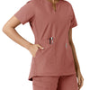 Force Essentials Women's Notch Neck Tunic Knit Panel Scrub Top Wildrose hemline detail