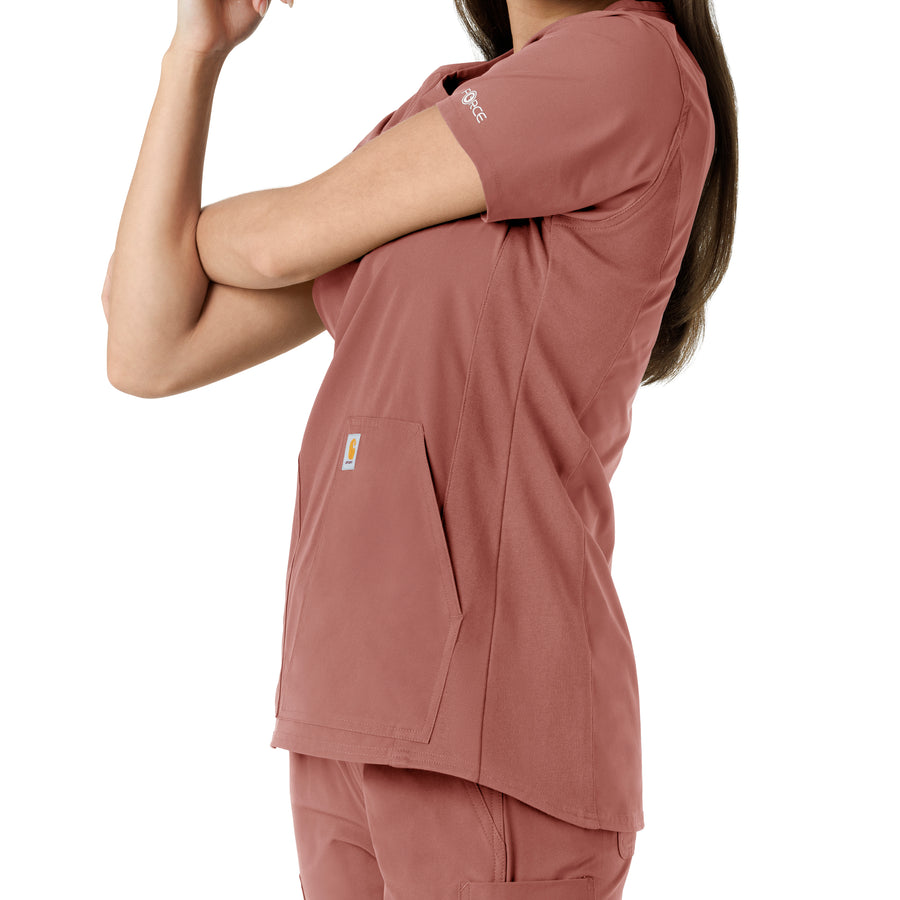 Carhartt Force Essentials Women's Notch Neck Tunic Knit Panel Scrub Top - Wildrose