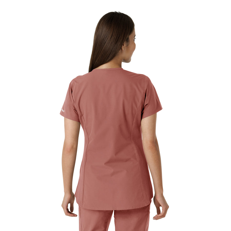 Force Essentials Women's Notch Neck Tunic Knit Panel Scrub Top Wildrose back view