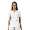 Force Essentials Women's Notch Neck Tunic Knit Panel Scrub Top White