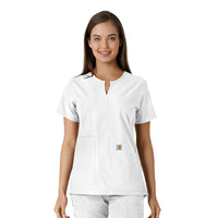 Force Essentials Women's Notch Neck Tunic Knit Panel Scrub Top White