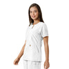 Force Essentials Women's Notch Neck Tunic Knit Panel Scrub Top White side view