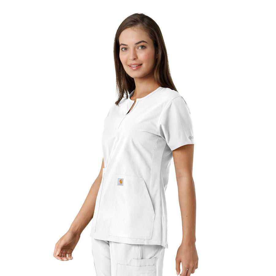 Force Essentials Women's Notch Neck Tunic Knit Panel Scrub Top White side view