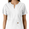 Force Essentials Women's Notch Neck Tunic Knit Panel Scrub Top White front detail