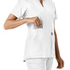 Force Essentials Women's Notch Neck Tunic Knit Panel Scrub Top White side detail 2