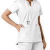 Force Essentials Women's Notch Neck Tunic Knit Panel Scrub Top White hemline detail