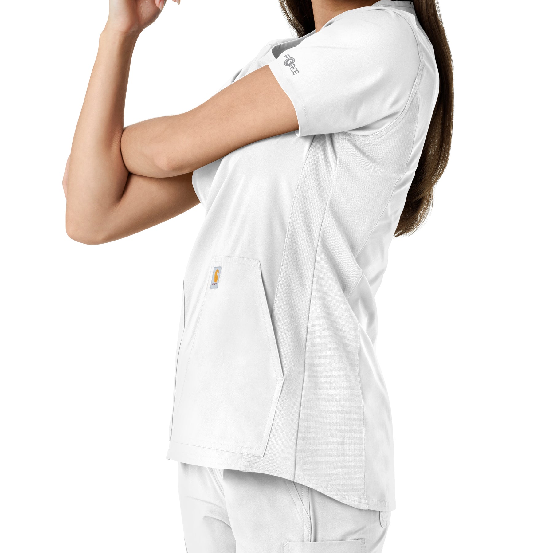 Carhartt Force Essentials Women's Notch Neck Tunic Knit Panel Scrub Top - White