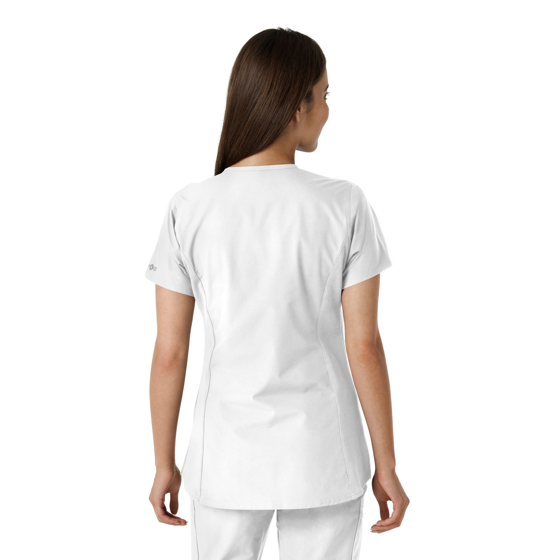 Force Essentials Women's Notch Neck Tunic Knit Panel Scrub Top White back view