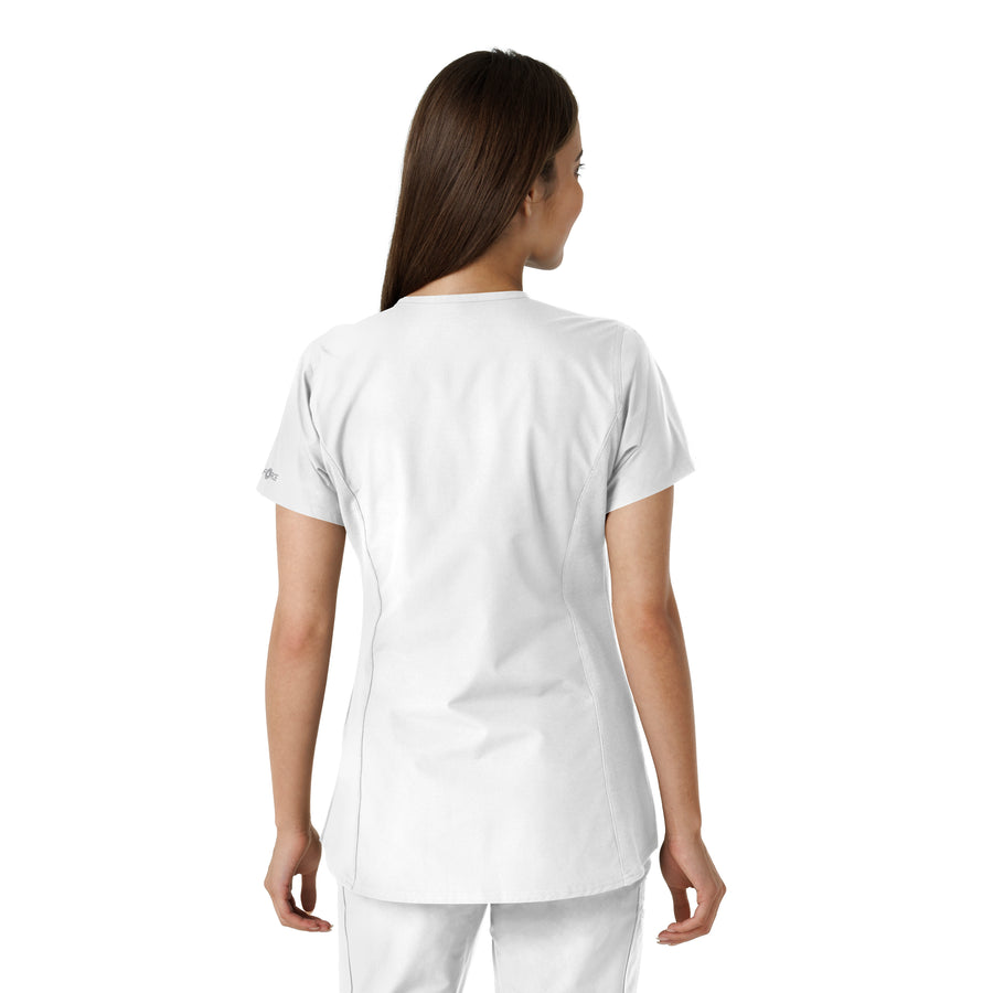 Force Essentials Women's Notch Neck Tunic Knit Panel Scrub Top White back view
