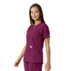 Force Essentials Women's Notch Neck Tunic Knit Panel Scrub Top Wine side view
